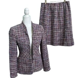 Carlisle Vintage two Piece Suit Multicolored Tweed Wool Blazer and Skirt Size 6